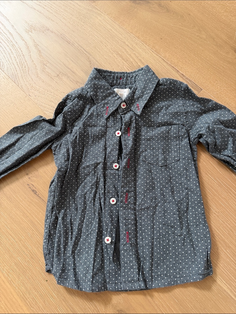 Peek Boys Charcoal Dot Button-Down Shirt with Red Stitching